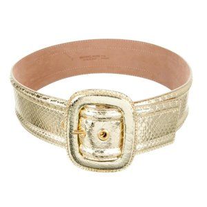 Michael Kors Gold Leather Python Belt 2.5" Wide Designer Belt Small 29.5-31.5"